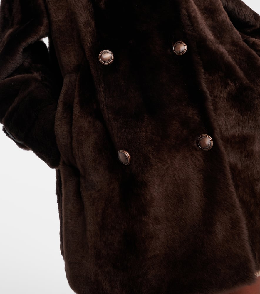 Brunello Cucinelli Leather Double-breasted Jacket High Collar In Brown