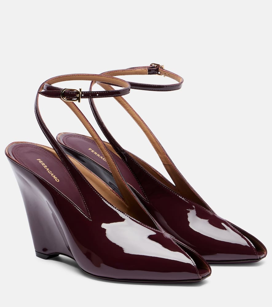 Ferragamo Peep Toe Wedge Sandals In Bordeaux Women In Purple
