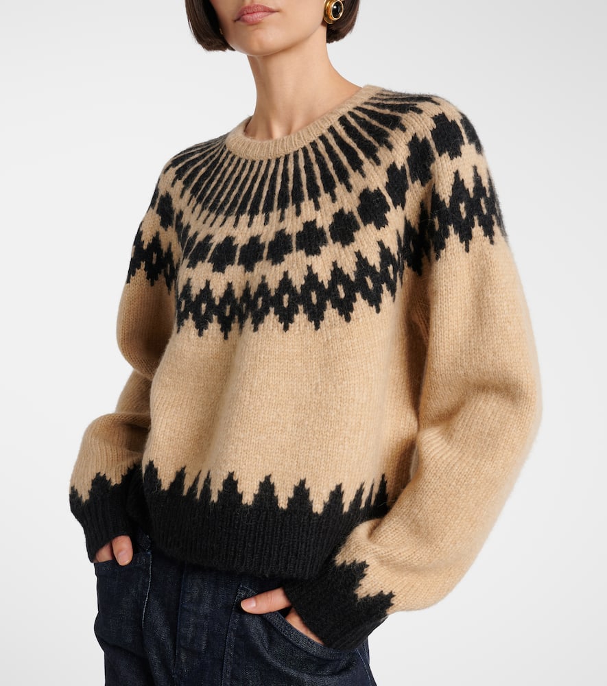 Nili Lotan Alena Alpaca Sweater Light Camel Fair Isle In Gold