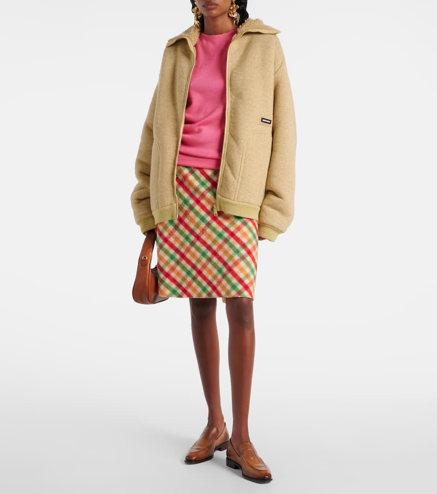 Miu Miu Logo Fleece Blouson In Brown