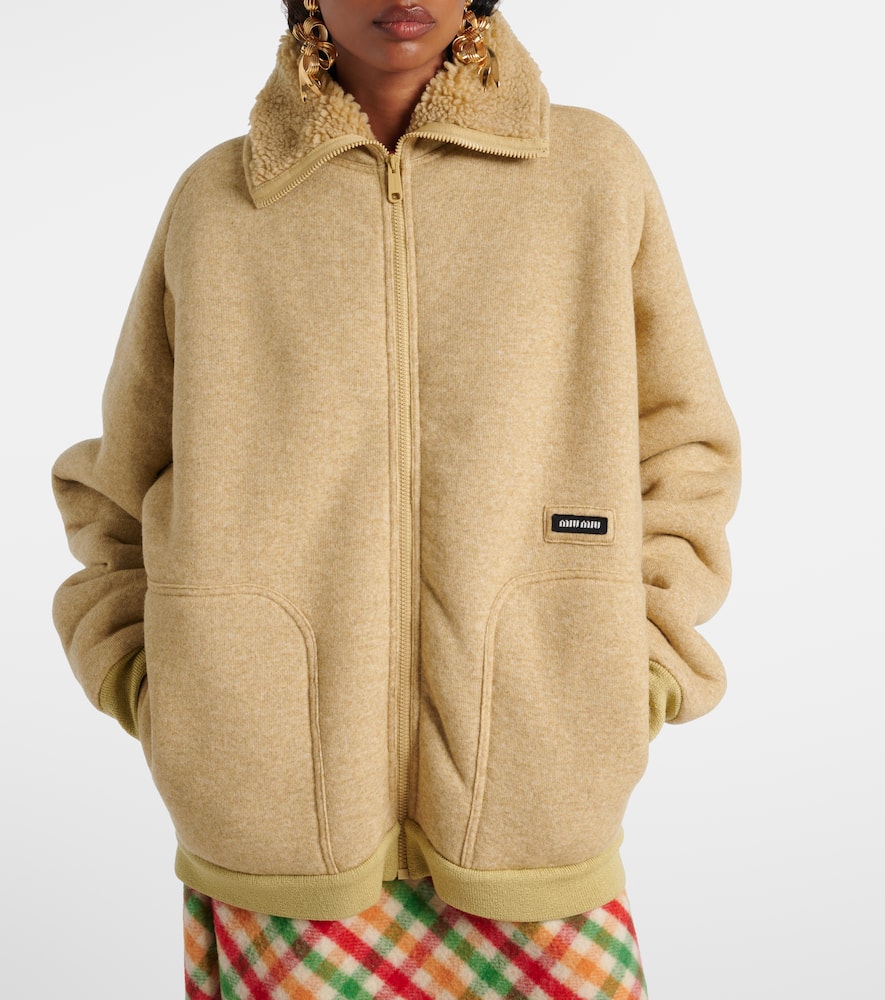 Miu Miu Logo Fleece Blouson In Brown