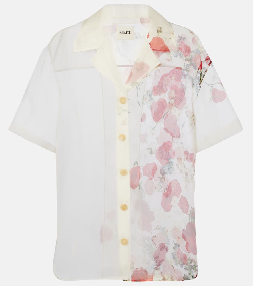 Khaite Riordan Floral Sheer Silk Organza Shirt In White