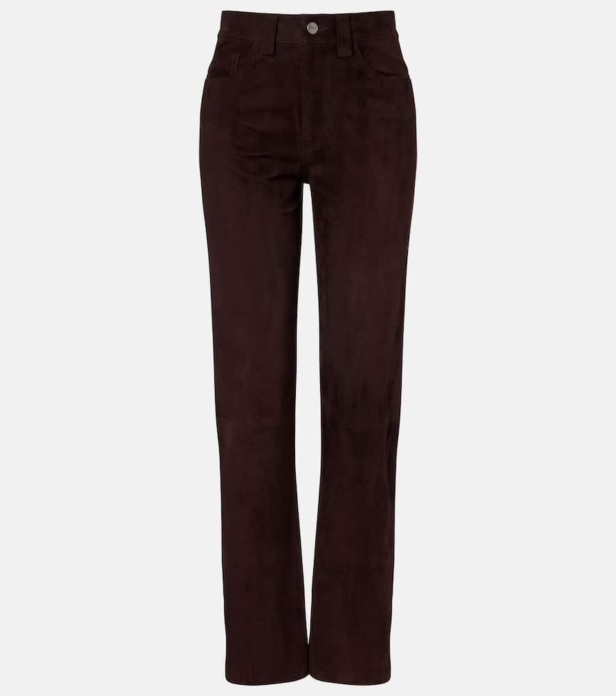 Khaite Callum High-rise Suede Straight Pants In Black