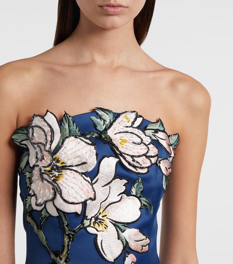 Leo Lin Ava Floral-appliqué Strapless Midi Dress In Blue