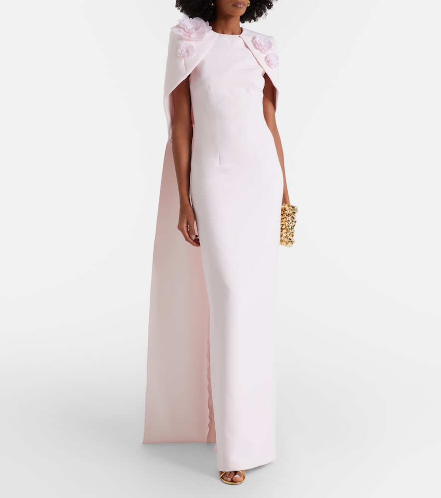 Safiyaa Lennox floral-appliqué caped crêpe gown