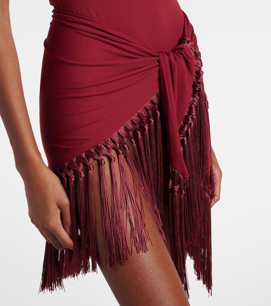 Taller Marmo One-shoulder Swimsuit And Beach Cover-up Set In Burgundy