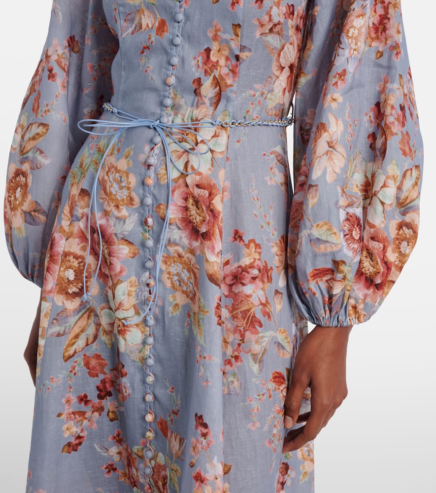 Zimmermann Womens Chambray Floral Billow Long-sleeve Linen Maxi Dress Xxs In Blue