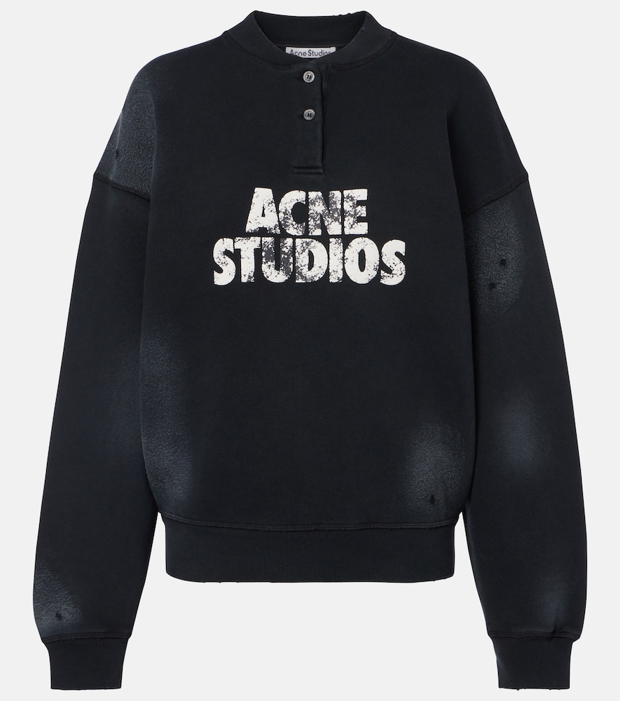 Acne Studios Distressed logo cotton fleece sweatshirt