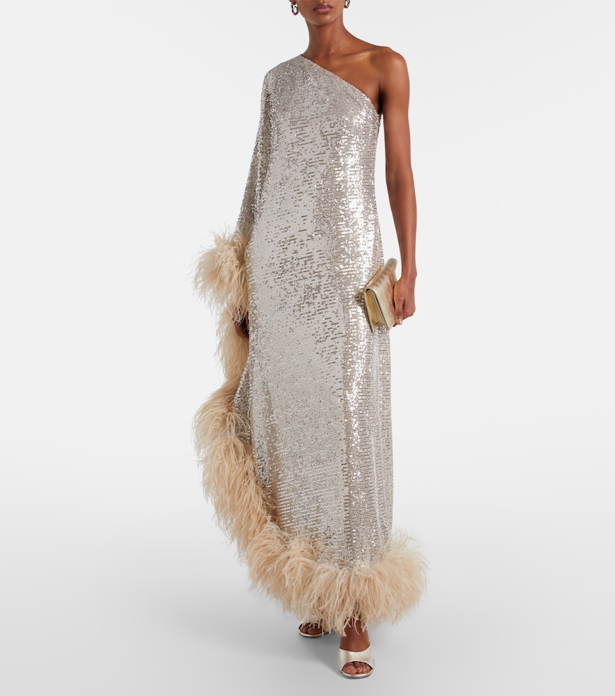 Taller Marmo Ubud feather-trimmed sequined gown