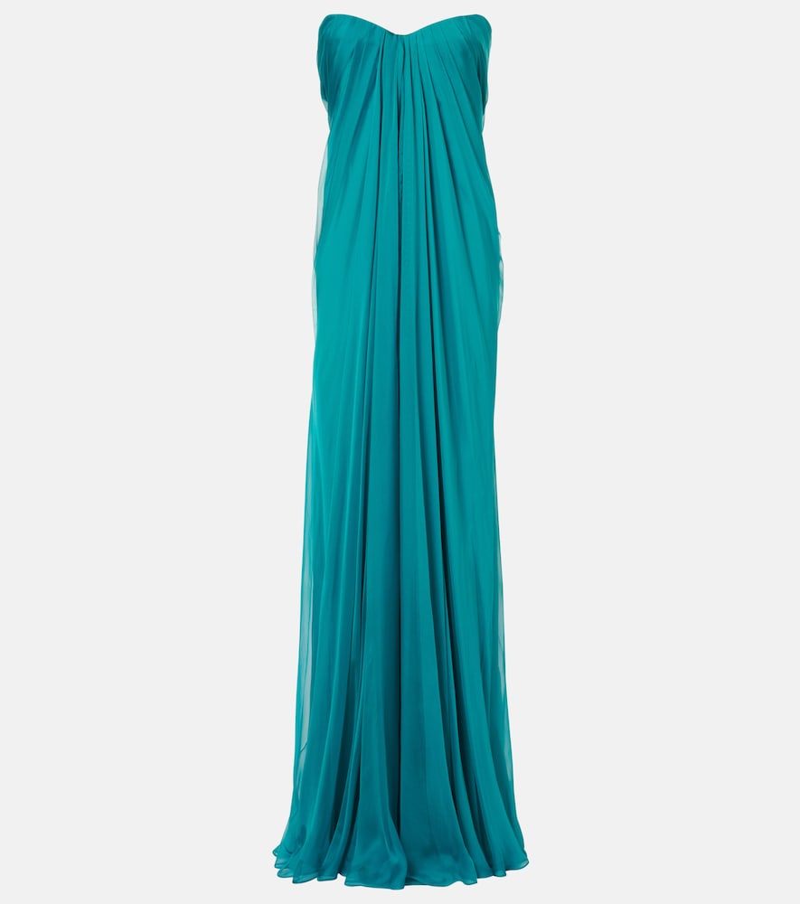 McQueen Draped silk chiffon bustier gown