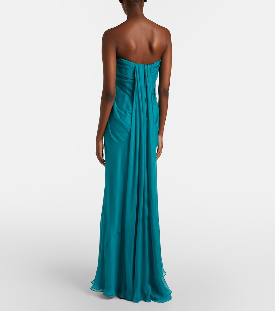  Mcqueen Mcqueen Draped Silk Chiffon Bustier Gown 