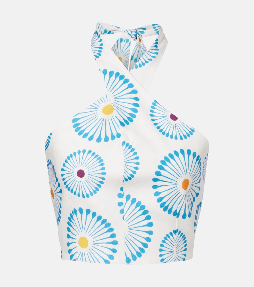 Cala de la Cruz Ivy floral halterneck linen crop top