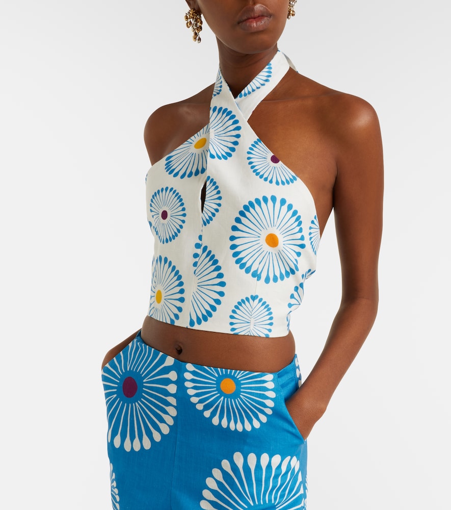 Cala de la Cruz Ivy floral halterneck linen crop top
