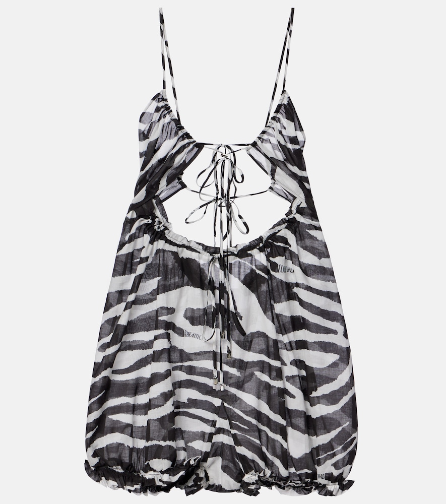 Attico Zebra-print Cotton Muslin Romper In White
