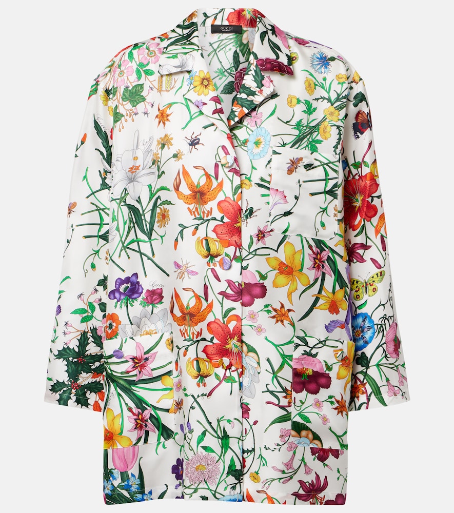 Camicia in twill di seta con stampa floreale