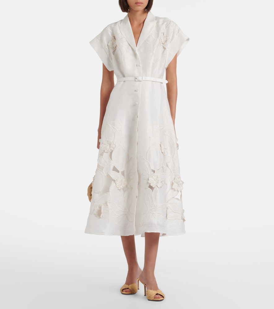 Leo Lin Aubrey floral-appliqué linen-blend shirt dress