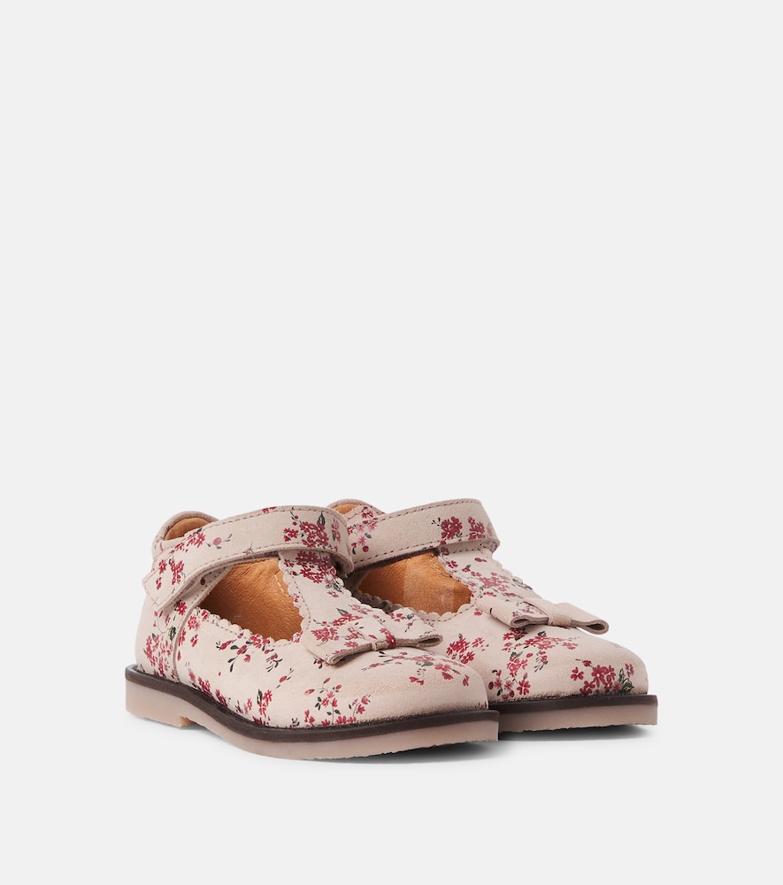 Wheat Kids' Lucia Floral Suede Mary Jane Flats In Almond Peach Flowers