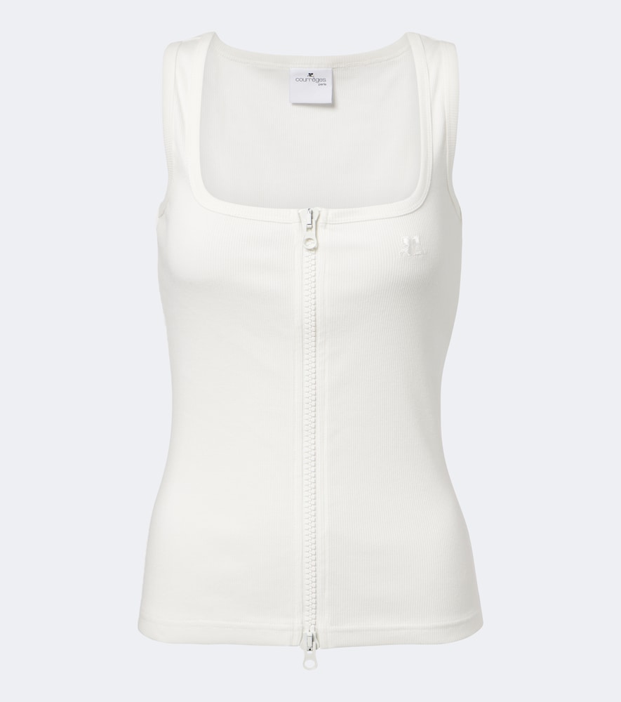 Courrèges Tank top in cotone a coste con zip