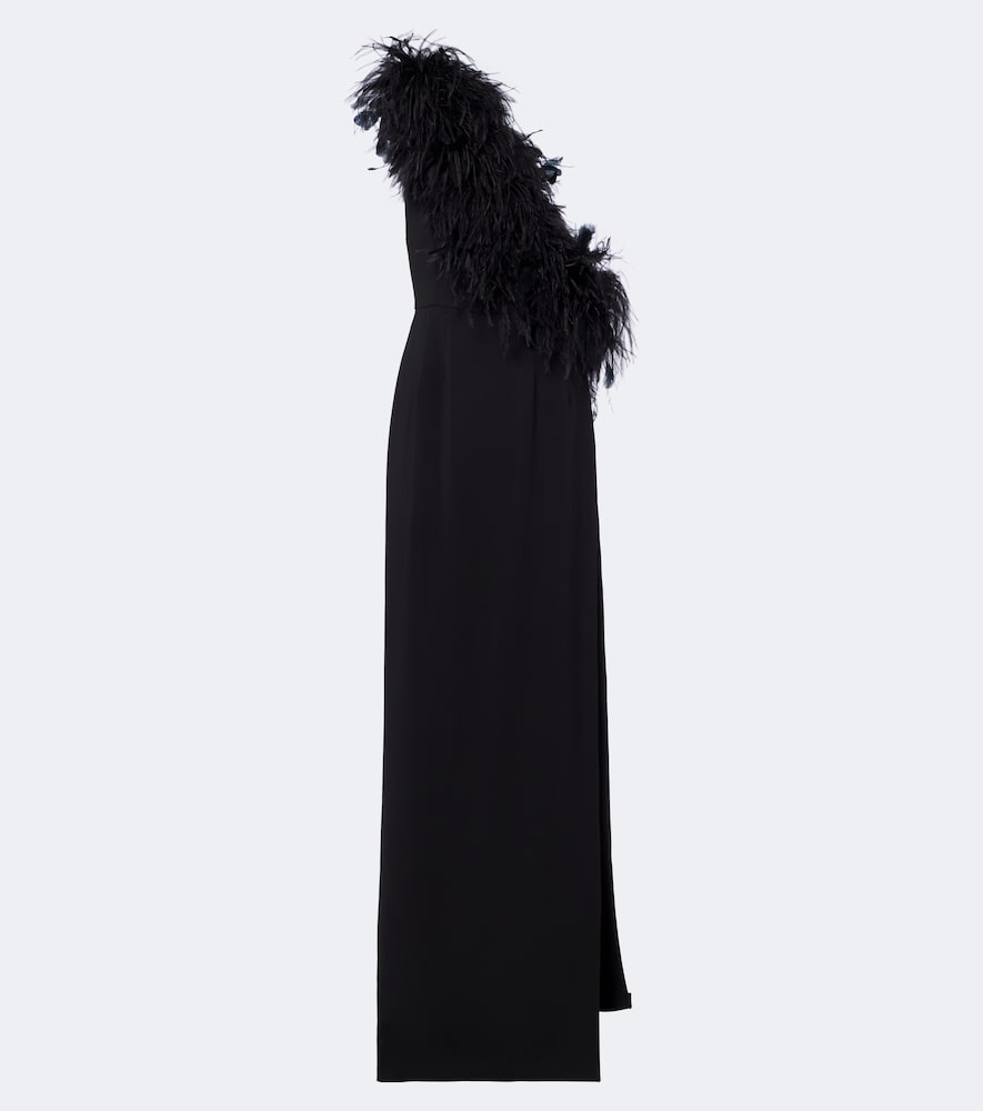 One-Shoulder-Robe mit Federn