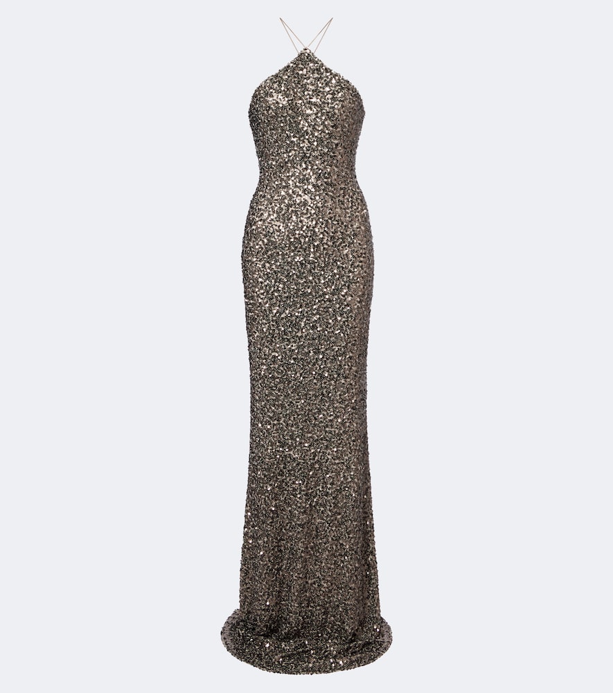 The Sei Sequined Halterneck Gown In Grey