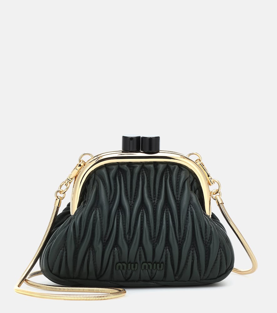 Miu Belle Mini matelassé leather clutch