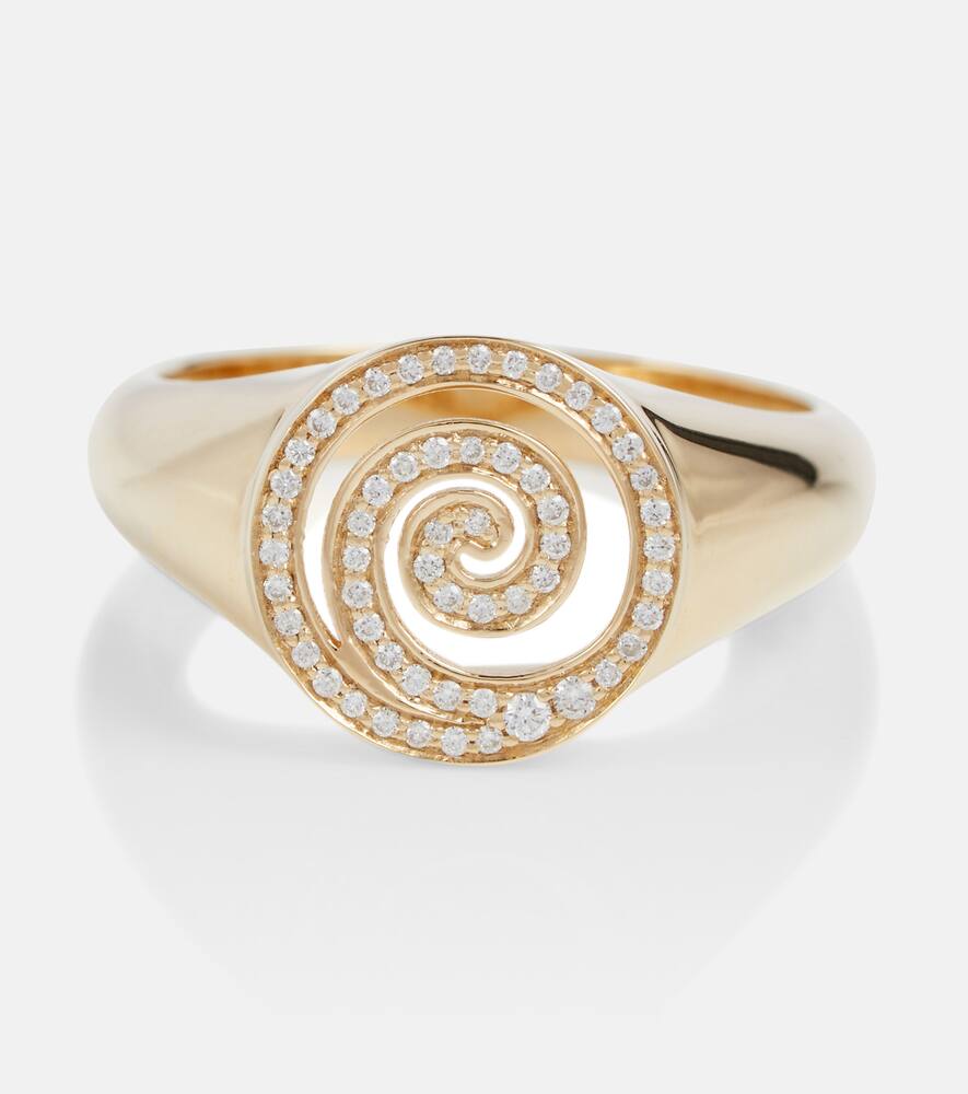 Sydney Evan Nautilus Spiral 14kt Gold Signet Ring With White Diamonds In 0