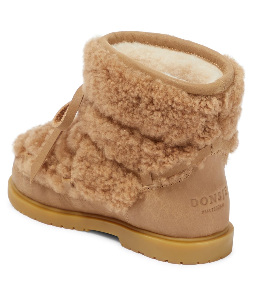 Shop Donsje Wool And Leather Boots In Beige Curly Sheep Wool