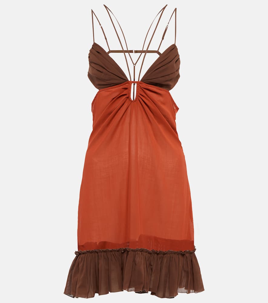 Shop Nensi Dojaka Cutout Cotton Minidress In Burnt Tangerine