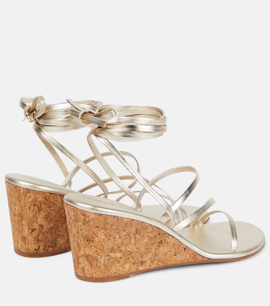 Shop Ancient Greek Sandals Lithi Metallic Leather Wedge Sandals In Platinum