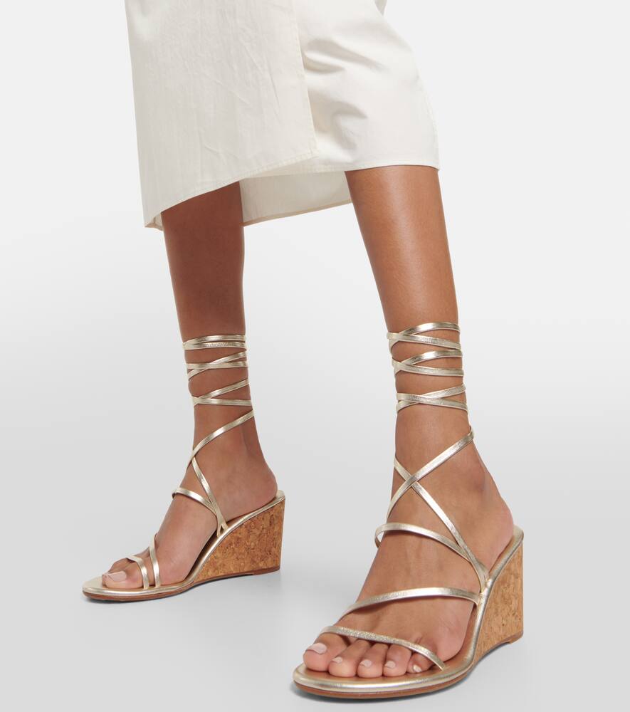 Ancient Greek Sandals Lithi Metallic Leather Wedge Sandals In Platinum