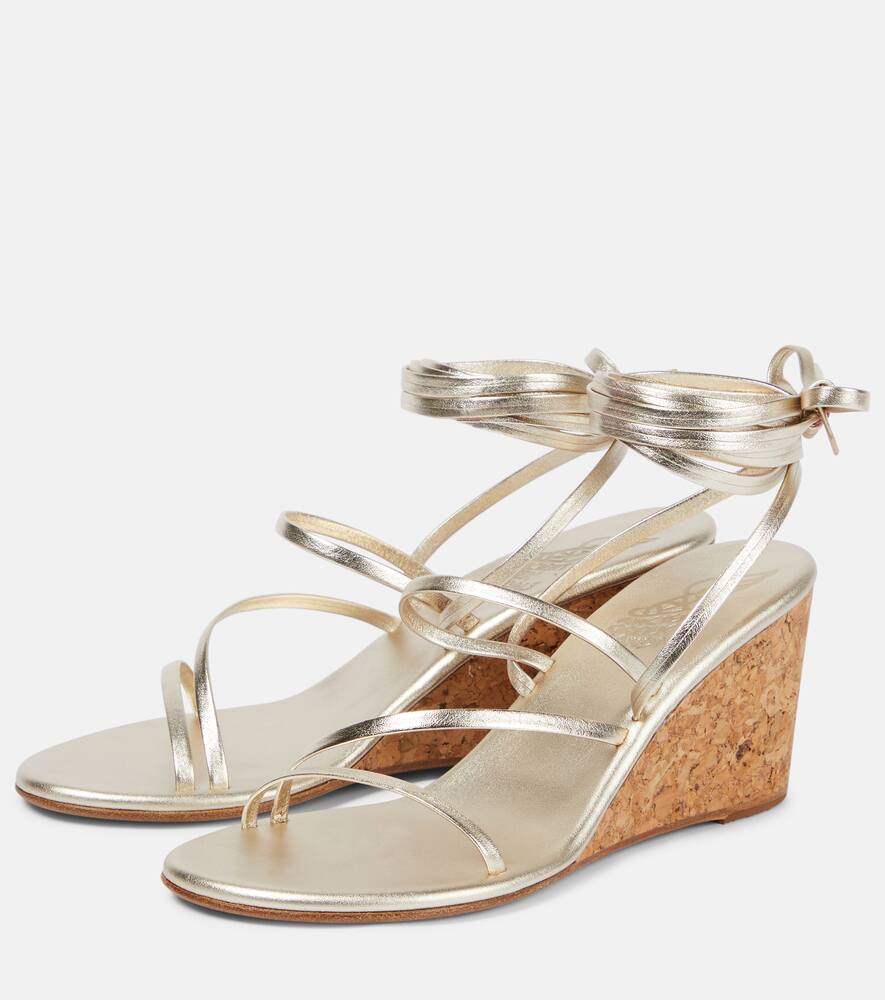Ancient Greek Sandals Lithi Metallic Leather Wedge Sandals In Platinum