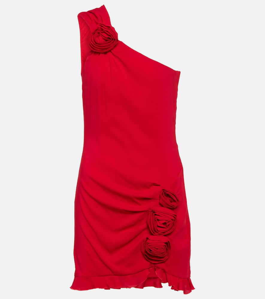 Shop Blumarine Floral-appliqué Crêpe Minidress In Red