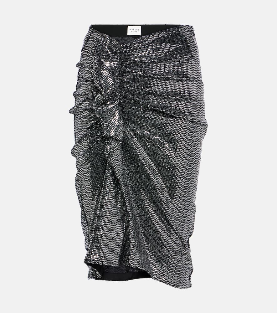 Marant Etoile Dolene Ruffled Sequined Tulle Skirt In Silver