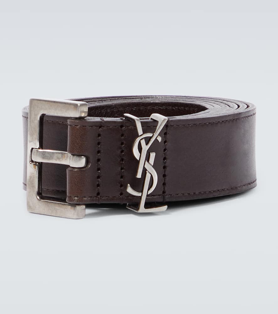 Saint Laurent Cassandre Leather Belt In Brown Oak