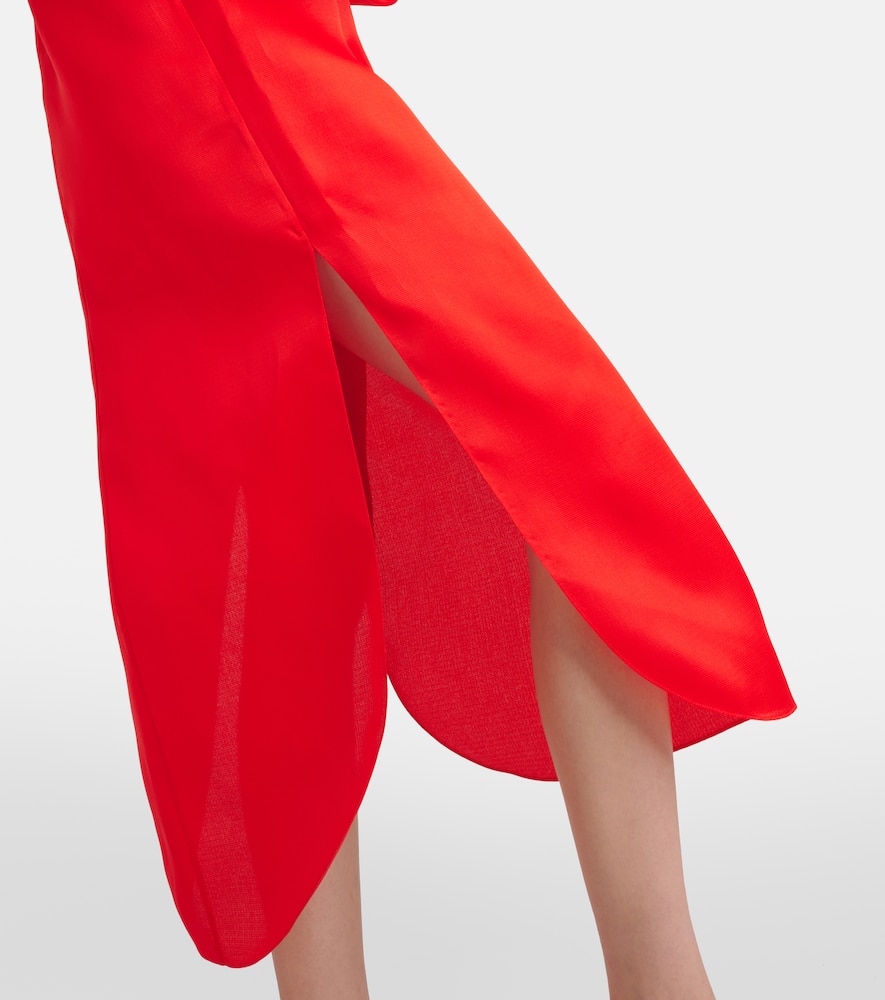 Shop Khaite Zelma Puff-sleeve Silk Gown In Red