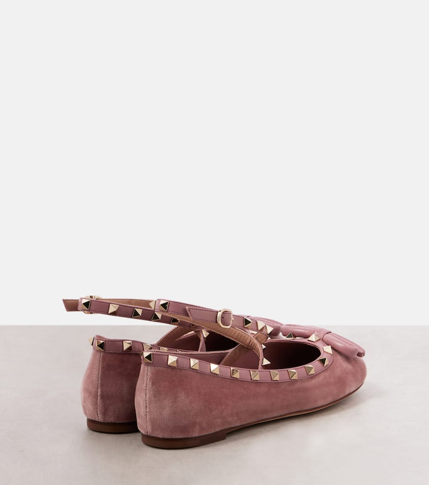 Valentino Rockstud Velvet Ballet Flats In Pink