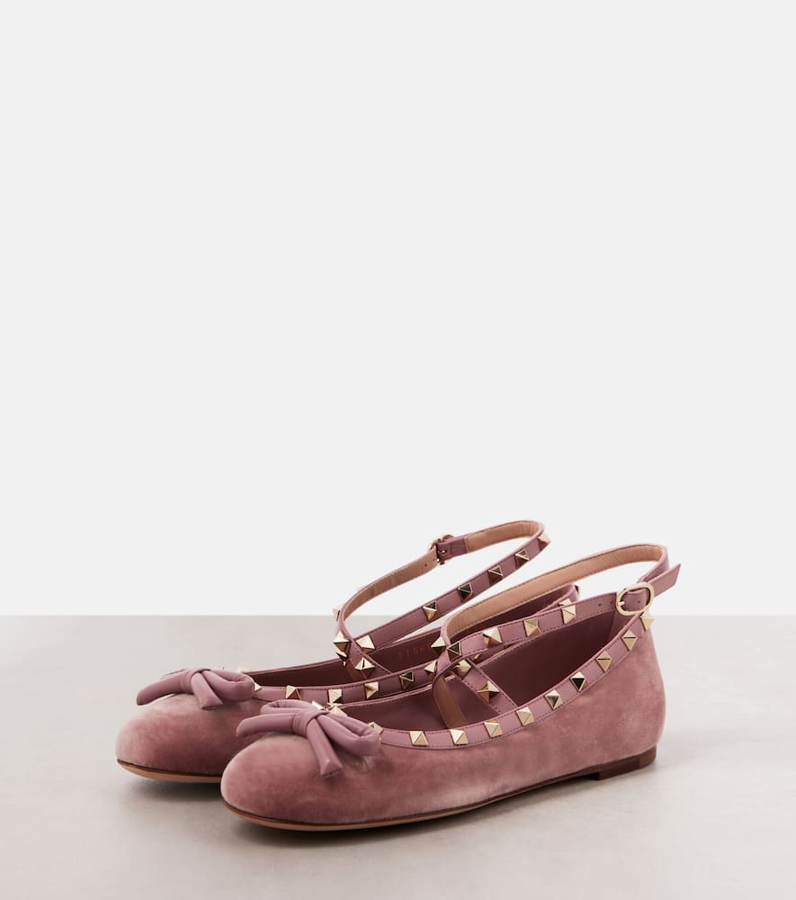Valentino Rockstud Velvet Ballet Flats In Pink