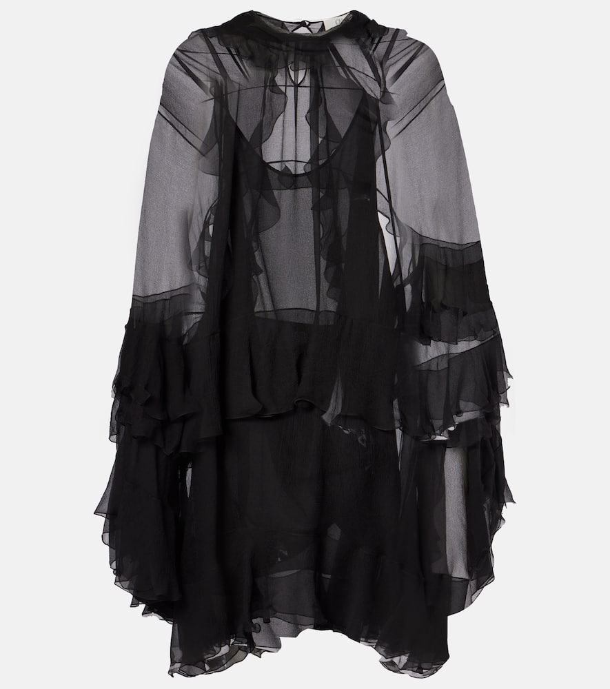 Chloé Ruffled Silk Chiffon Minidress In Schwarz