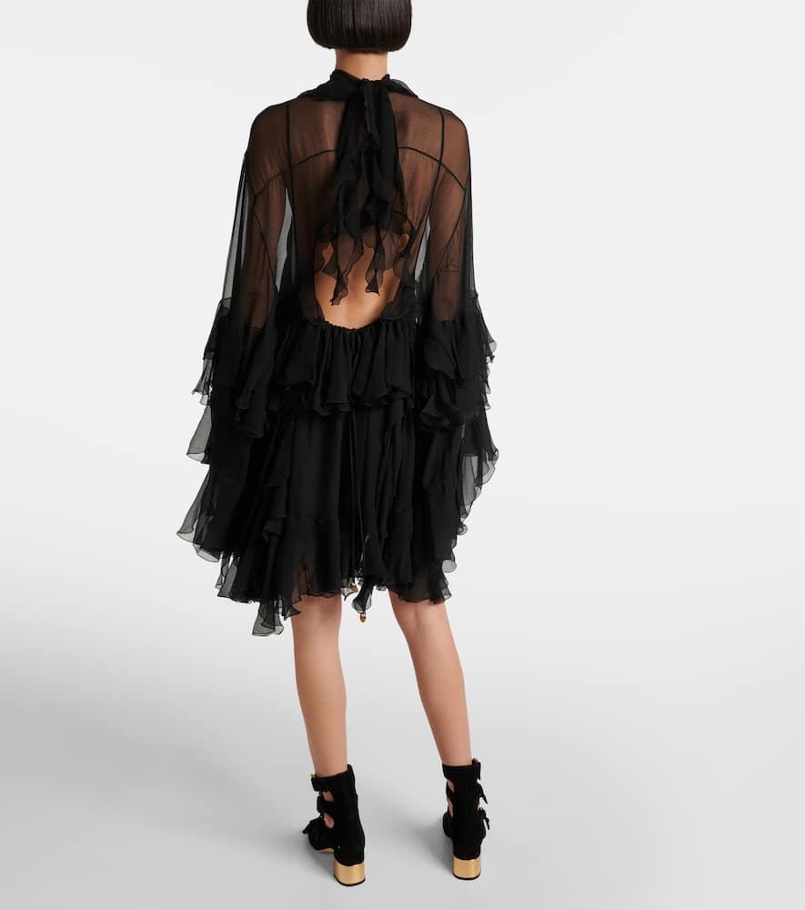 Chloé Ruffled Silk Chiffon Minidress In Schwarz