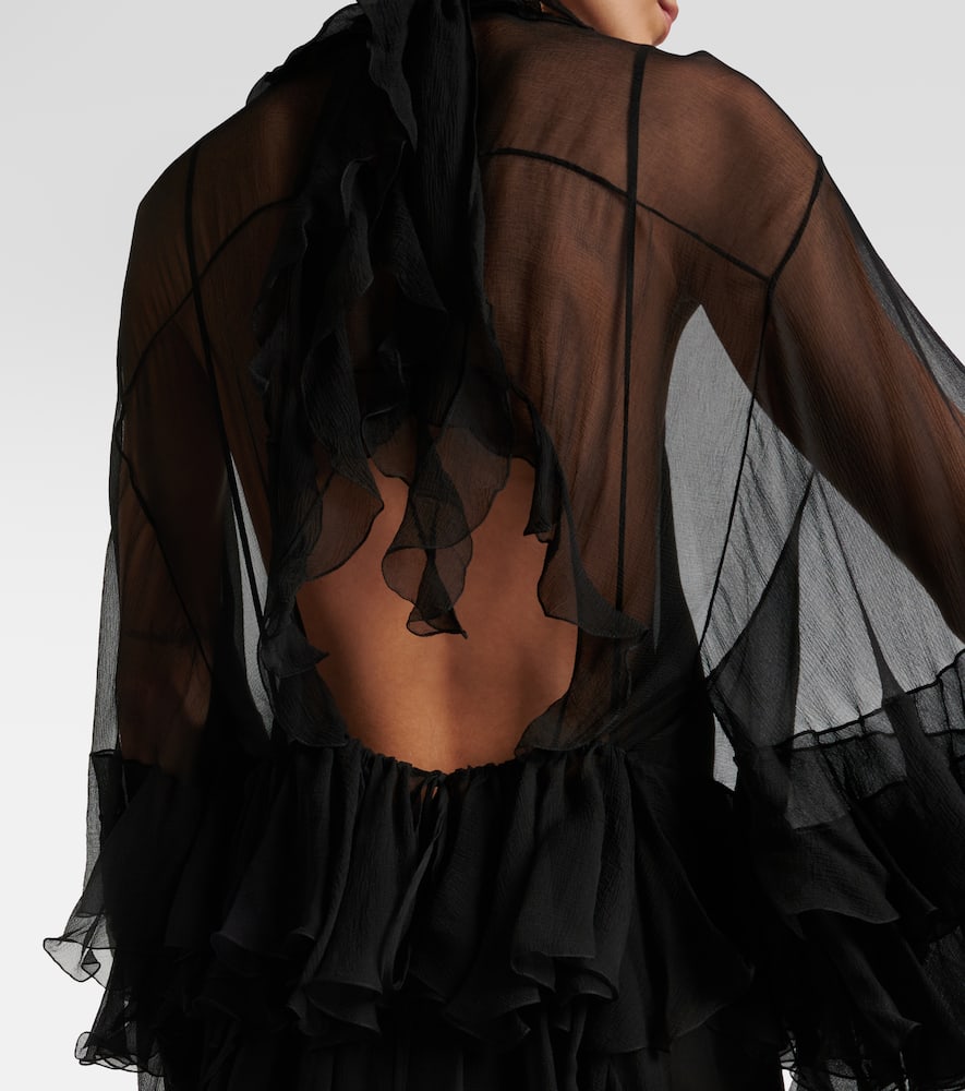 Chloé Ruffled Silk Chiffon Minidress In Schwarz