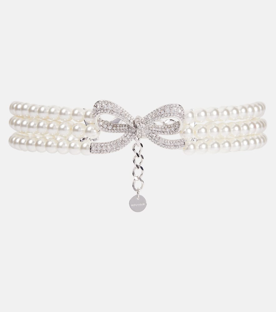 Self-Portrait Embellished bow-detail faux pearl choker