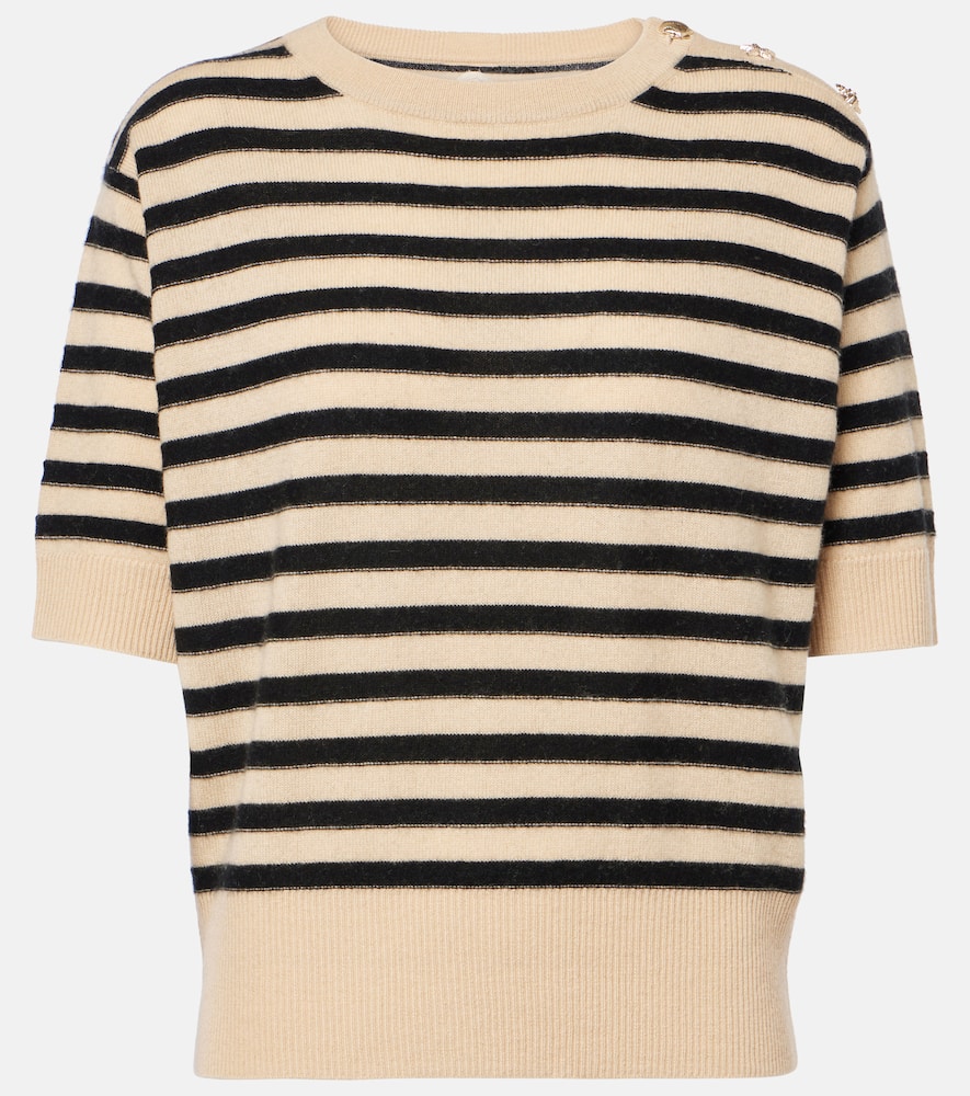 Jardin Des Orangers Striped Wool And Cashmere Sweater In Beige