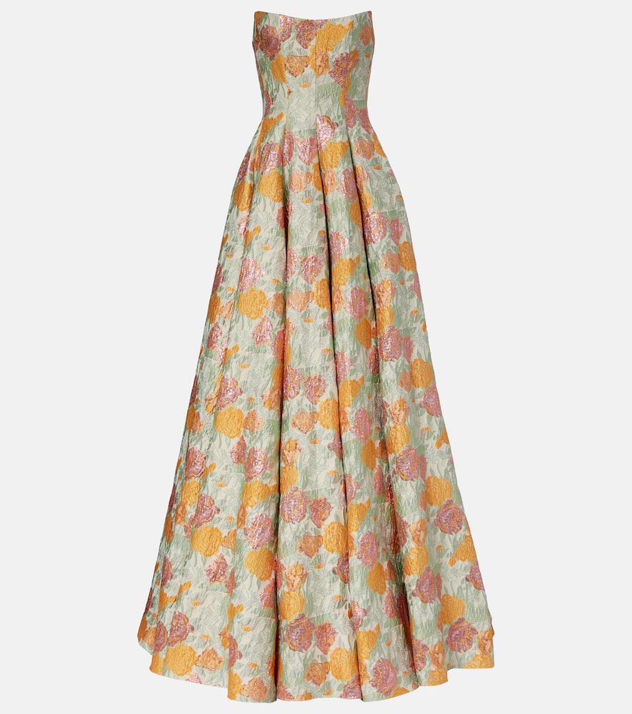 Floral lamé brocade corset gown