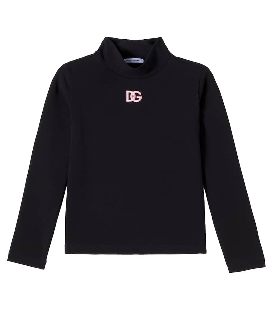 Dolce & Gabbana Black Turtleneck Sweater For Girl With Pink Logo In Black