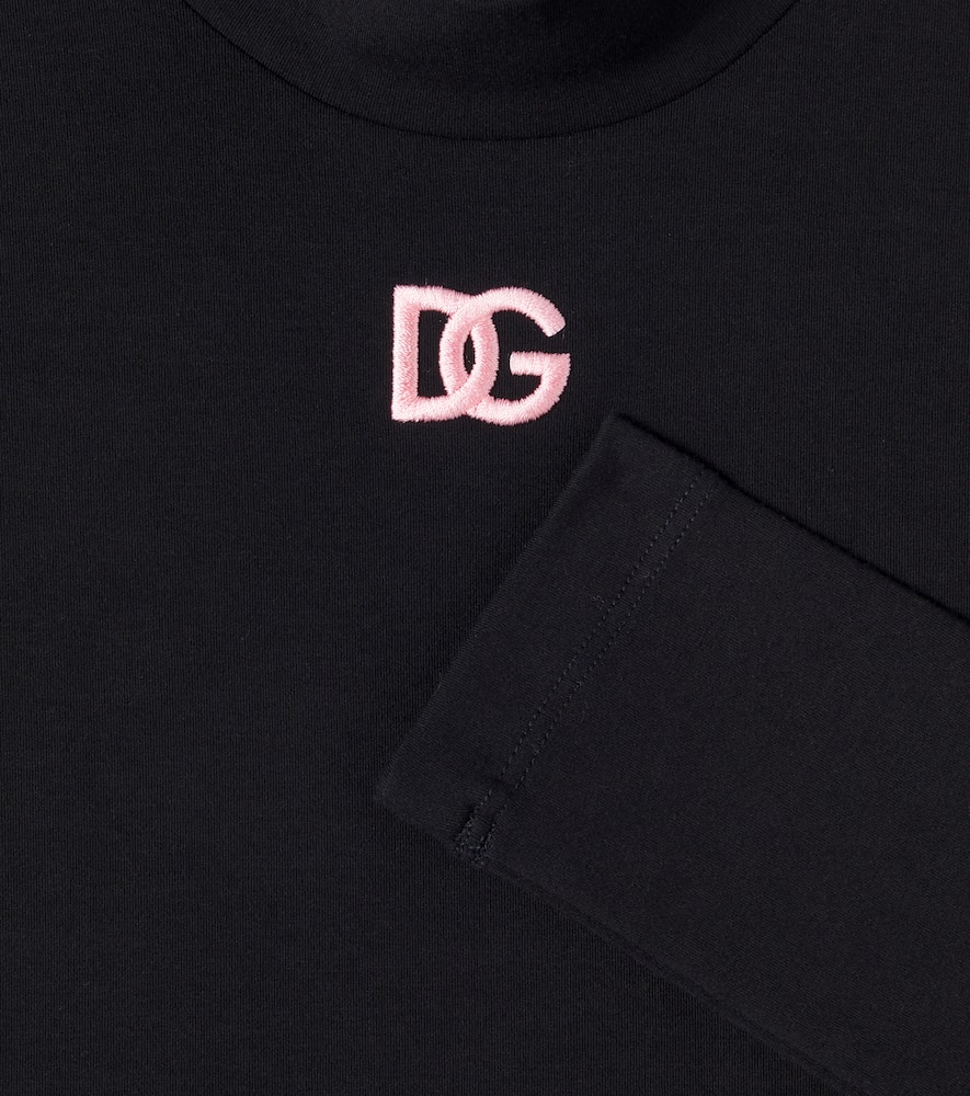 Dolce & Gabbana Black Turtleneck Sweater For Girl With Pink Logo In Black