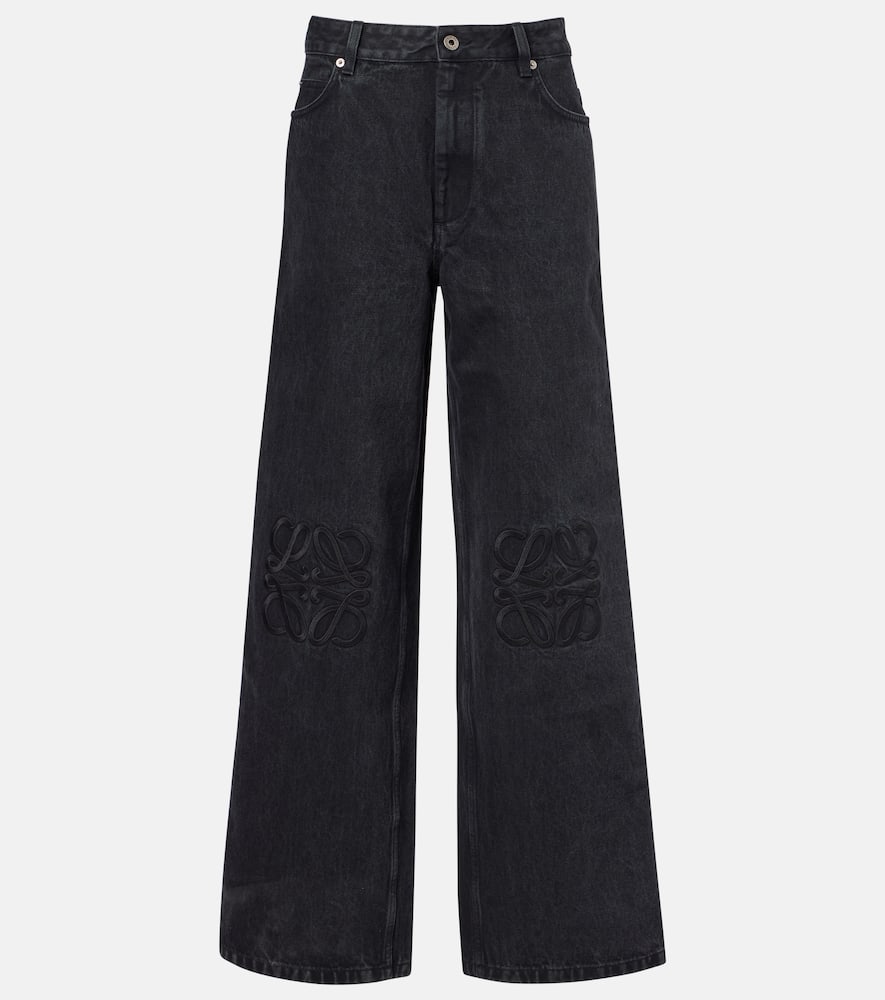 Loewe Anagram Wide-leg Jeans In Black