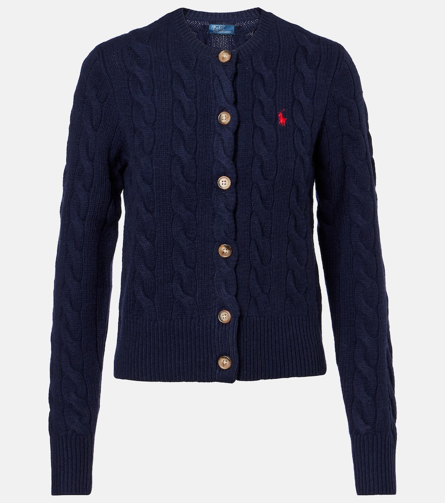 Polo Ralph Lauren Pony Cable-knit Wool And Cashmere Cardigan In Blue