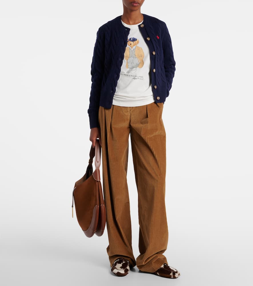 Polo Ralph Lauren Pony Cable-knit Wool And Cashmere Cardigan In Blue