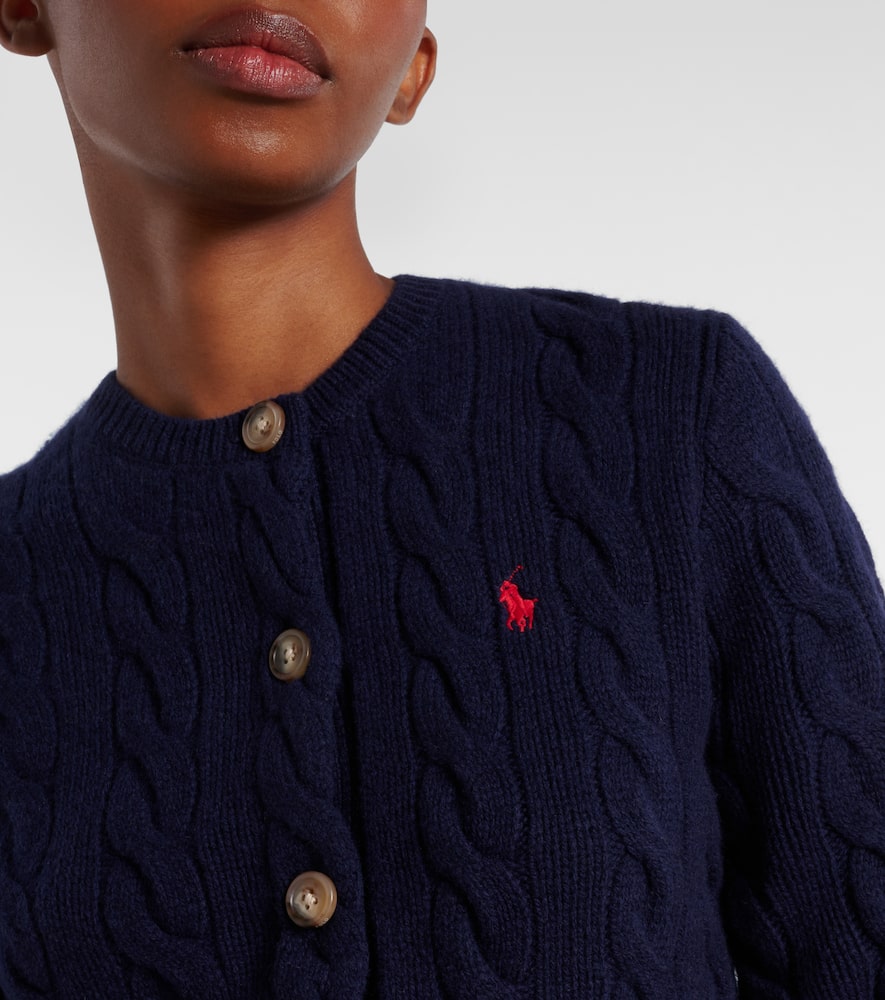 Polo Ralph Lauren Pony Cable-knit Wool And Cashmere Cardigan In Blue