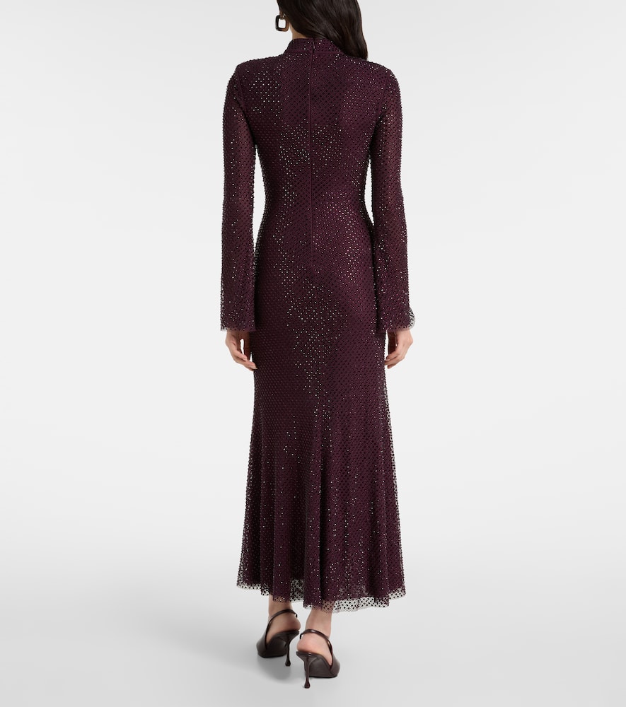 Self-portrait Rhinestone Mesh Maxi Dress In Burgundy